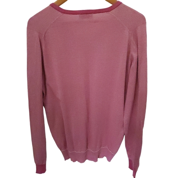 JOHN SMEDLEY Sea Island Cotton sweater V neck striped pink medium made in UK - Picture 4 of 14